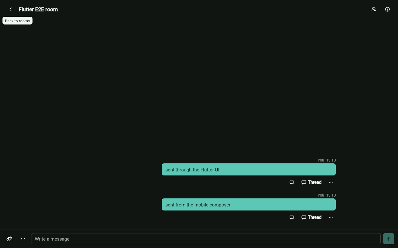 ManyMatrix open to a Matrix room, with rooms on the left and threaded messages in the conversation